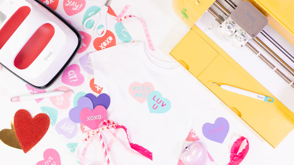 Cricut Iron-On Valentine's Day Conversation Heart Shirt and Wand